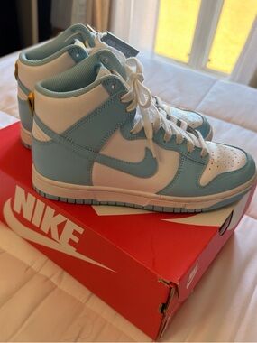 Nike High-Top Sneakers in Light Blue & White